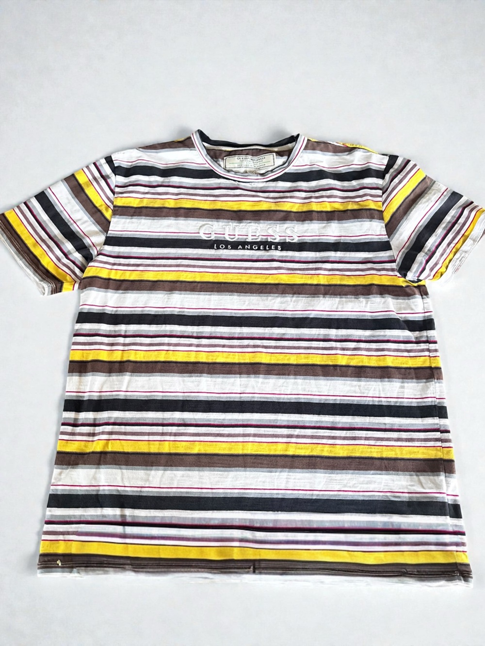 Vintage Guess Originals Striped T-Shirt Y2K Logo Tee Medium